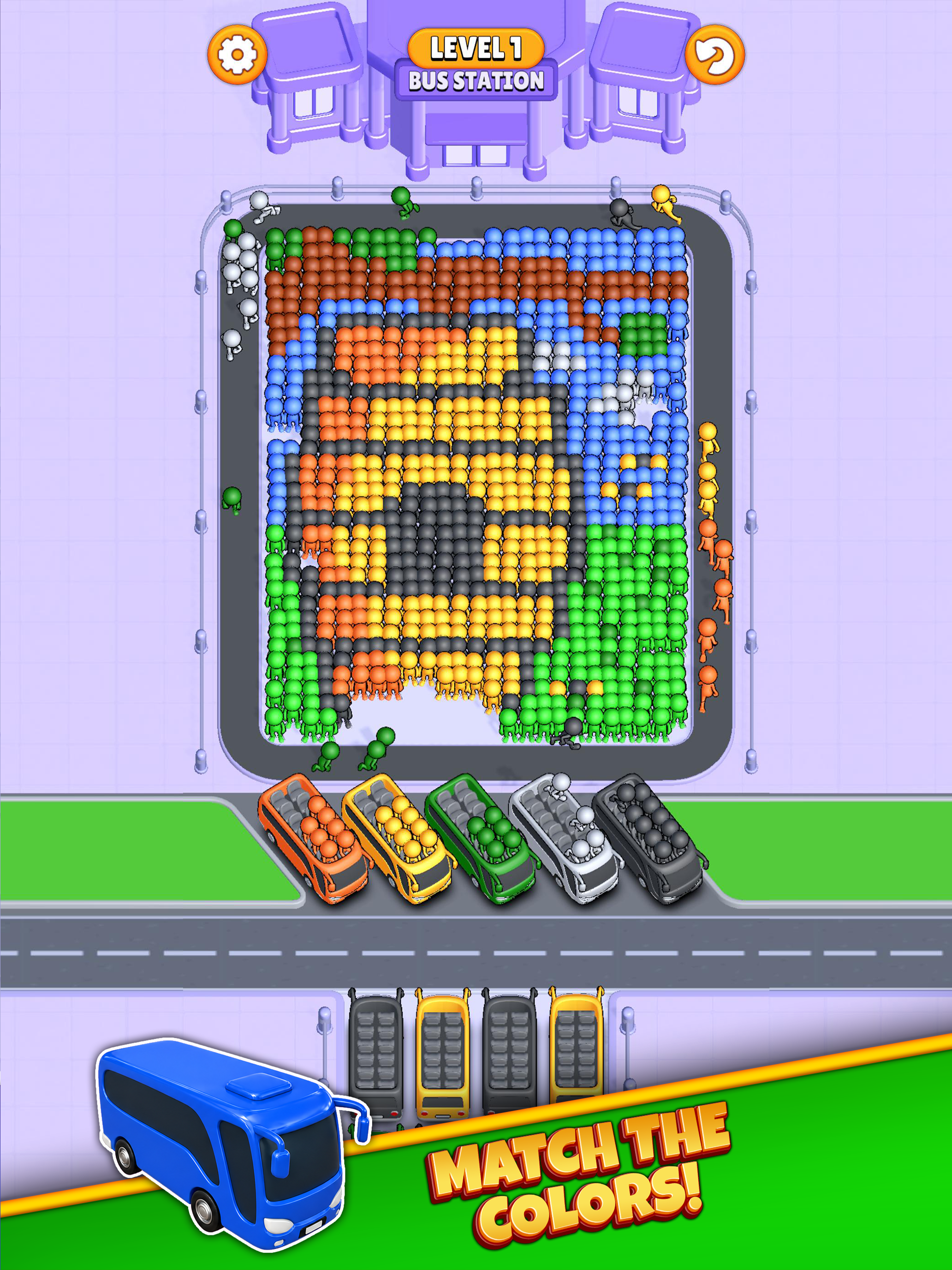 Conveyor passenger flow and matching bus colors